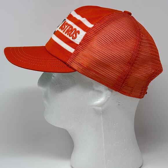 Vintage 80s Houston Astros Trucker Hat Baseball Cap Orange Mesh Snapback MLB - Picture 7 of 9